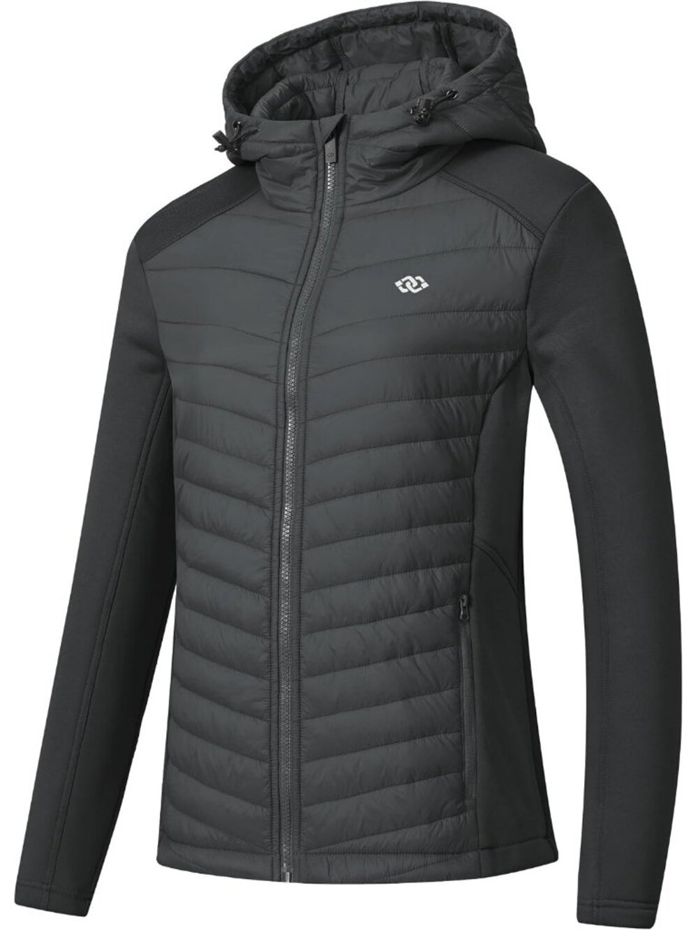 Women's Dark Grey Fleece Hoodie  Full Zip Hybrid Running Warm Lightweight Jacket